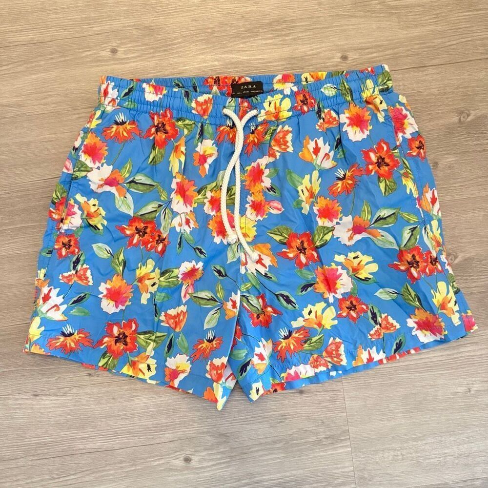 Zara Floral Swim Trunks Size L